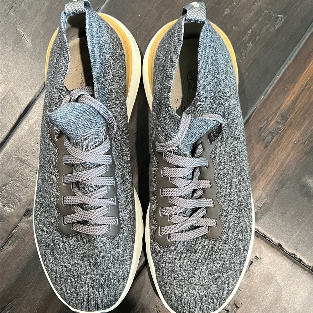 Brunello Cucinelli Gray and Beige Men's Cotton Knit Sneakers